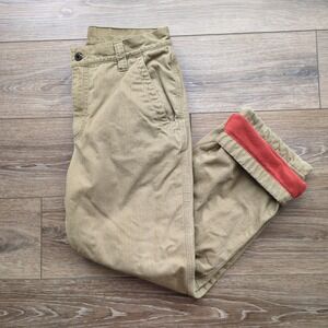 LL Bean Waffle Fleece Lined Work Pant Tan Red Outdoor Thermal Natural Fit‎ 33x29